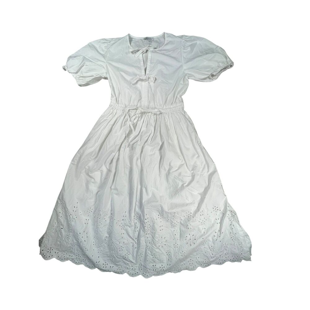 Free Assembly White Eyelet Midi Dress Women’s S 4-6 Puff Sleeve Cottagecore